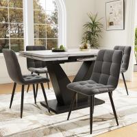 Juego de Mesa de Cocina (5 piezas), juego de Mesa de Coque-with 4 Sillas, juego de Mesa de Cocina Moderna-With Mesa retrácthil, Mesa de Mármol Blanco, coque de terciopelo Gris - details 0