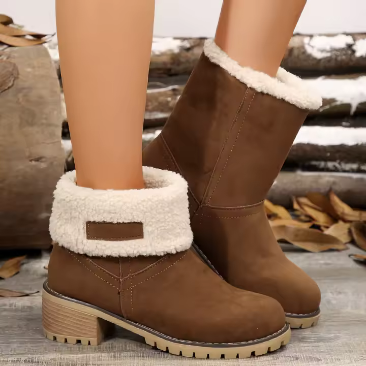 Botas De Invierno Para Mujer Con Forro De Pluma Suave Y Tacón Medio De Caucho. Botines De Cuña Modernos De Talla Grande. Estilo Coreano. Cierre Slip-on. - 1