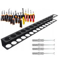 Organizador De Destornilladores De Pared Con 14 Agujeros Soporte Para Herramientas De vice Llave Y Aretes En Negro Material De Acero Tamaño 4x4.5x40cm - details 9