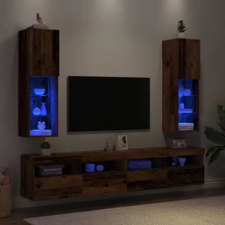 vidaXL Muebles TV con luces LED 2 uds madera envejecida 30,5x30x102 cm - 1