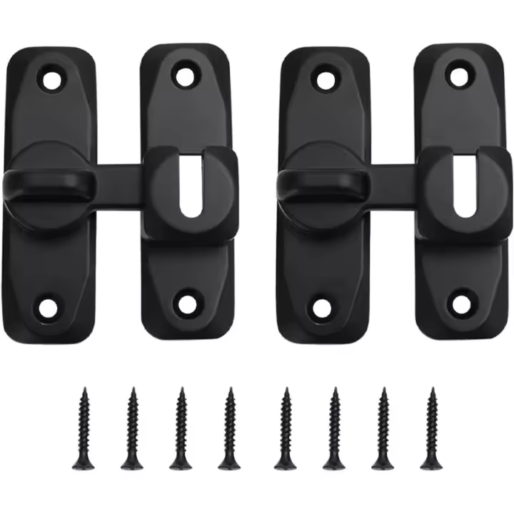 Cerradura de Puerta Corredera de 90/180 Grados, 2 piezas de tamaño mini cerradura de Puerta de pantalla Cerradura de Puerta de Granero, Garaje, Ventana (Negro) - 1