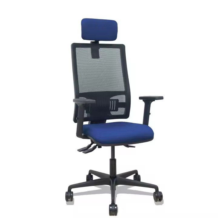 Silla Bormate asincro malla negra asiento bali azul marino brazos 2D ruedas 65mm cabecero regulable - 1