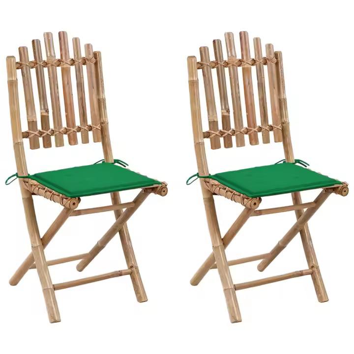 vidaXL Sillas de jardín plegables 2 unidades bambú con cojines 40x40x4 cm - 1