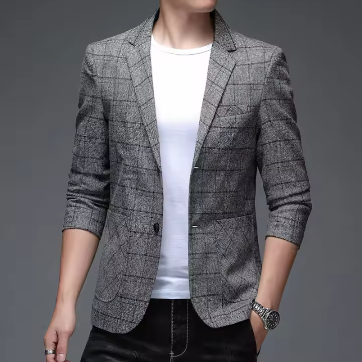 Chaleco a Cuadros Para Hombre Estilo Casual Elegante Con Solapa Única Vestimenta De Lujo Para Banquete Traje De Tela De Poliéster De Cierre Completo - 1
