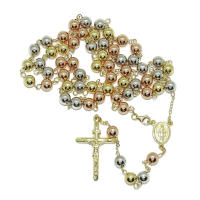 Rosario tricolor de oro 18k (amarillo, blanco y rosa) con cruz y medalla de la Virgen – 15,45 g, 62 cm - details 0