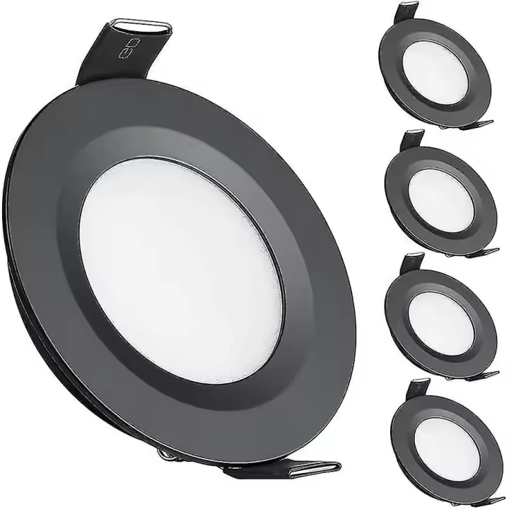 4 x 12V LED Recessed Ceiling Lights Campervan Dimmable Downlights for Motorhome Boat Van Caravan Yacht Bathroom(Black, Warm White 3200K) - 1