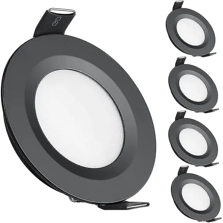 4 x 12V LED Recessed Ceiling Lights Campervan Dimmable Downlights for Motorhome Boat Van Caravan Yacht Bathroom(Black, Warm White 3200K) - 1