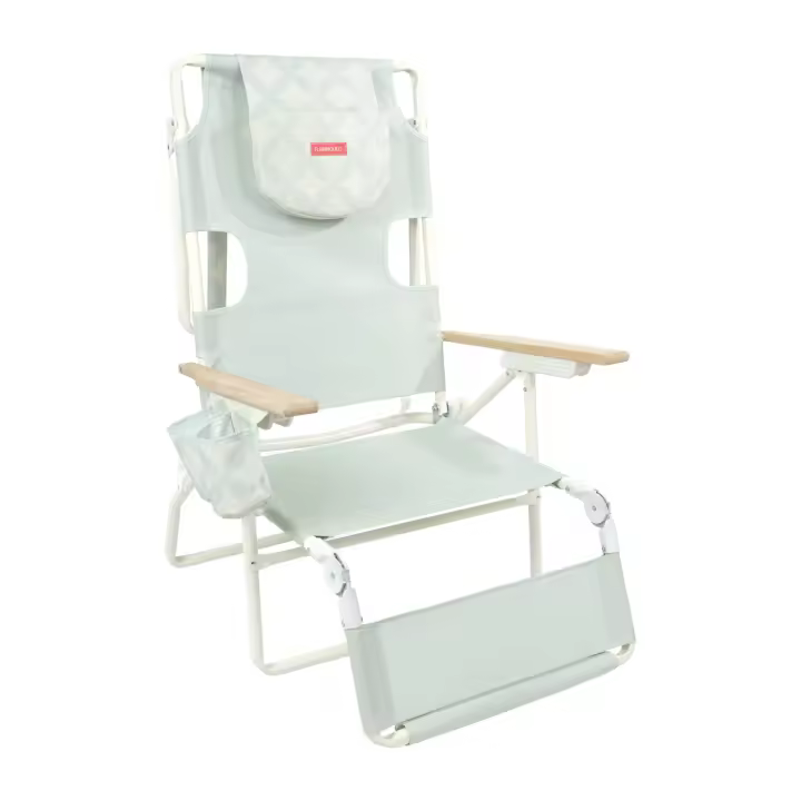 Flamingueo Silla Playa Agujero Acolchado Cabeza y Brazos Reclinable 5 Posiciones Reposapiés y Reposabrazos Confort Asas Mochila Fácil Transporte 83,2 x 66,7 x 97 cm - 1