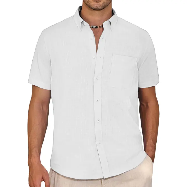 Camiseta De Algodón Para Hombre Manga Corta Verano Casual Camisetas De Playa Regular Con Bolsillo Botón-down Basic Streetwear - 1