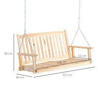 Outsunny Banco Columpio de Madera de 2 Plazas Banco Balancín Colgante con Reposabrazos Cadenas Ajustables y Diseño Listones Carga 200 kg para Jardín Terraza Balcón 117x69x60 cm Natural - details 2