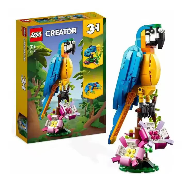 LEGO CREATOR 31136 Loro Exótico - Colores Vivos - Extremidades Articuladas - Transformable en Rana y Pez - 1