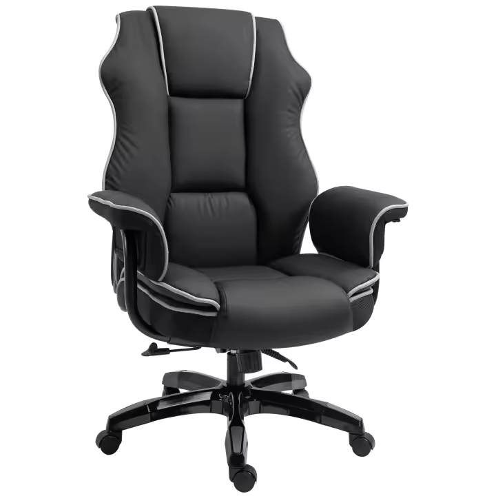 Vinsetto Silla de Oficina, Silla de Escritorio Ergonómica con Función Reclinable y Función Giratoria, Silla de Computadora Regulable en Altura para Oficina en Casa, Piel Sintética, Negro - 1