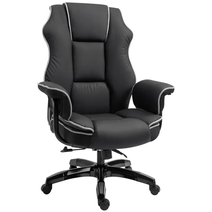 Vinsetto Silla de Oficina, Silla de Escritorio Ergonómica con Función Reclinable y Función Giratoria, Silla de Computadora Regulable en Altura para Oficina en Casa, Piel Sintética, Negro - 1