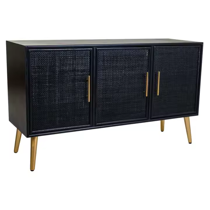 WANDERLUST DECO Aparador de madera y rejilla lacado negro 120x41,5x71h cm.Tiene 2 puertas - 1
