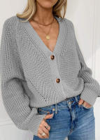 Cardigan Gris Para Mujer Suéter Suave Y Cómodo Con Botones V-Neck Estilo Vintage Adecuado Para Otoño E Invierno - details 4