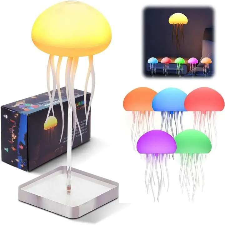 Lámpara De Mesa En Forma De Medusa LED RGB Recargable Por USB Con Base Para Decoración De Habitaciones Luz Nocturna Ajustable Moderna - 1