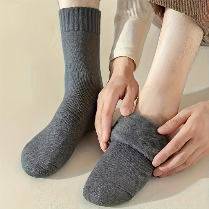 3 Pairs Men's Winter Thermal Socks, Super Thick Plush Unisex Outdoor Cold-Resistant Mid-Crew Socks, Perfect Gift
