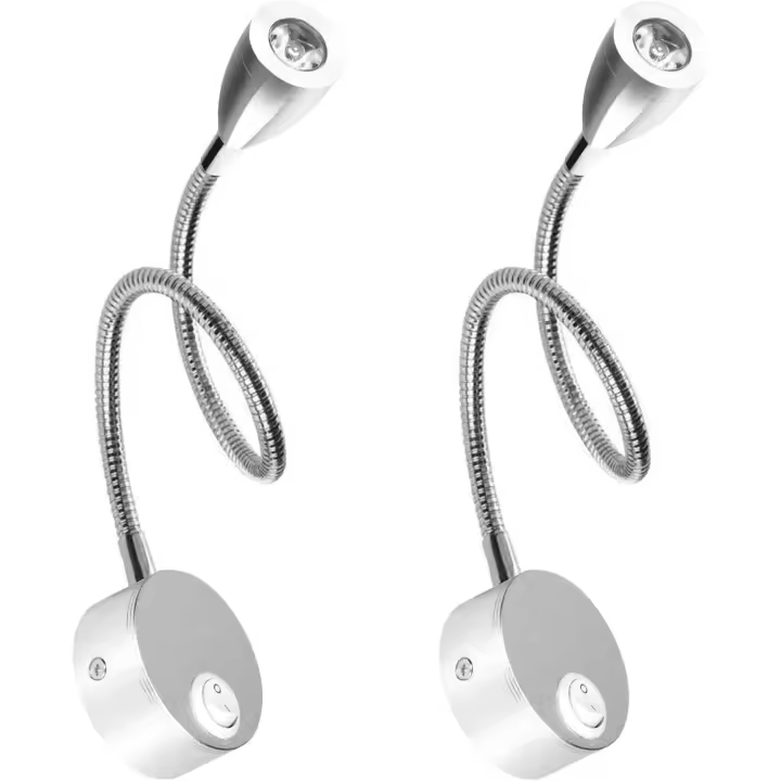 2 Piezas Lámpara de lectura,luz de pared LED de Rotación flexible de 360 ​​° Lámpara de lectura led AC 85-265V 3W Blanco Cálido 3000K Lámpara lectura In Aluminio,No plug, European regulations - 1