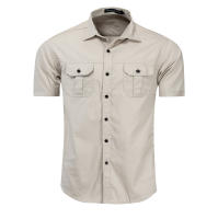Camisa Militar Para Hombre Fredd Marshall 100% Algodón Manga Corta Estilo Casual Con Bolsillos Traje De Trabajo Camisa Sólida - details 8
