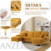 Sofá Moderno Grande de chenilla en forma de U with Doble reclinable para Salón, dormitorio, oficina, Apartamento, Casa de Campo y Sala de estar junto al fuego, Mostaza - details 4