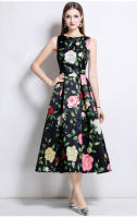 Vestido Sin Mangas De Verano Para Mujer Estampado O-Neck A-Line Regular Fit Midi Polyester Vestidos De Verano Mujer - details 1
