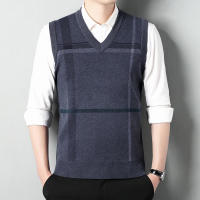 Suéter Casual Para Hombre Con Cuello En V Grueso Suéter Sin Mangas De Otoño E Invierno Caliente Striped Técnica De Tejido Por Computadora - details 4