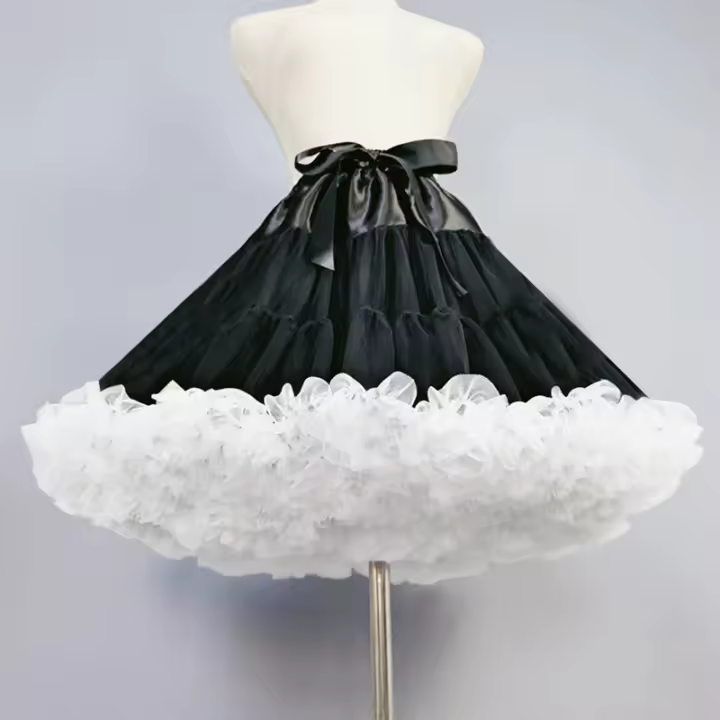 Falda De Túnel Crinolina Para Mujer En Negro Y Blanco Multicapa Para Vestido De Baile Y Boda Underskirt Con Media Altura - 1