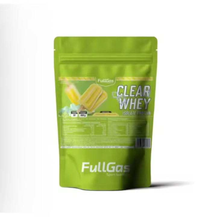 FULLGAS - Clear Isolate Whey (Aislado) - Polo de Limón - 500g - aspecto cristalino y sin sabor a lácteo. Materia prima Lacprodan® ClearShake (Arla Foods). Alto contenido en proteínas, sin grasa, fácil disolución y sin gluten. - 1
