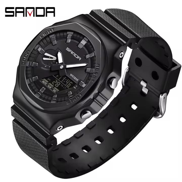 Reloj Deportivo De Lujo Para Hombre SANDA Con Cronógrafo LED Impermeable Y Pantalla Digital Cuarzo Reloj De Pulsera Militar - 1