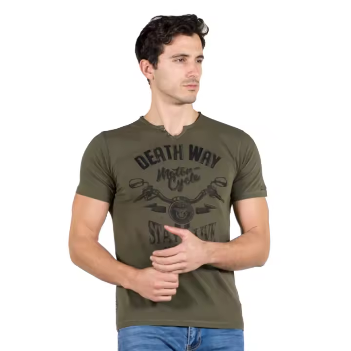 Camiseta de manga corta colorida Kaki para hombre Koroshi - 1