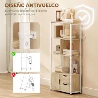 Bookcase Bookcase with 4 Shelves, 2 Drawers and Door, 58 x 24 x 122 cm, Industrial Shelf for Living Room, Bedroom, Study, Office, Natural Wood - details 2