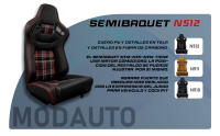 MODAUTO Semibaquet S.E-S.C Cuero Negro y beige /Costura Blanca-negra/Detalles de Fibra Carbono y tela,Semibaquet Deportivo,Adaptable para Coches,Ríeles Incluidos. - details 2