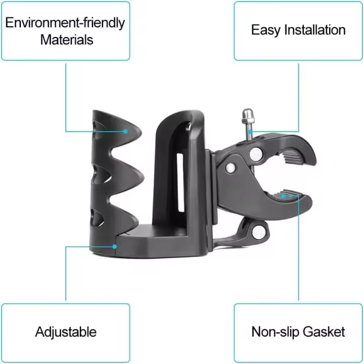 Portavasos, rotación de 360 grados, cochecito, bicicleta, portabotellas, portavasos, universal para andadores, sillas de ruedas, bicicletas, cochecitos y accesorios de motocicleta, sin herramientas - 1
