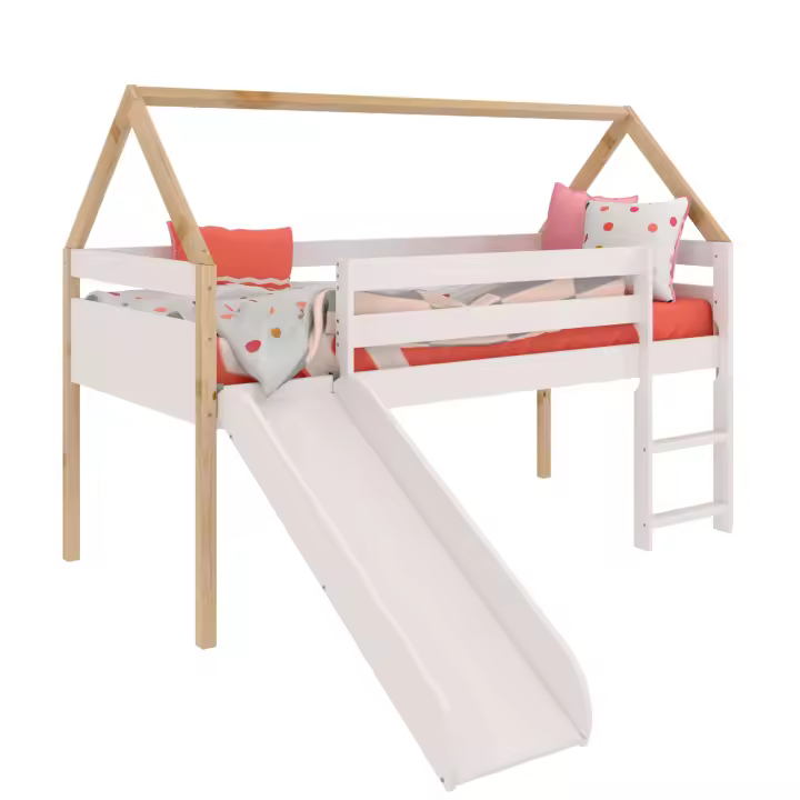 Miroytengo Cama Juvenil Infantil Tobogan Carnival Color Blanco Y Roble Cambrian 90x190 cm - 1