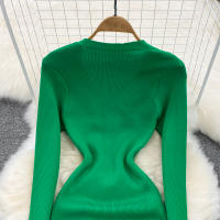 Vestido Midi De Punto REALEFT Para Mujer Con Cuello En V Manga Larga Y Falda Frontal Solta Estilo Casual Color Sólido Otoño Invierno - details 14