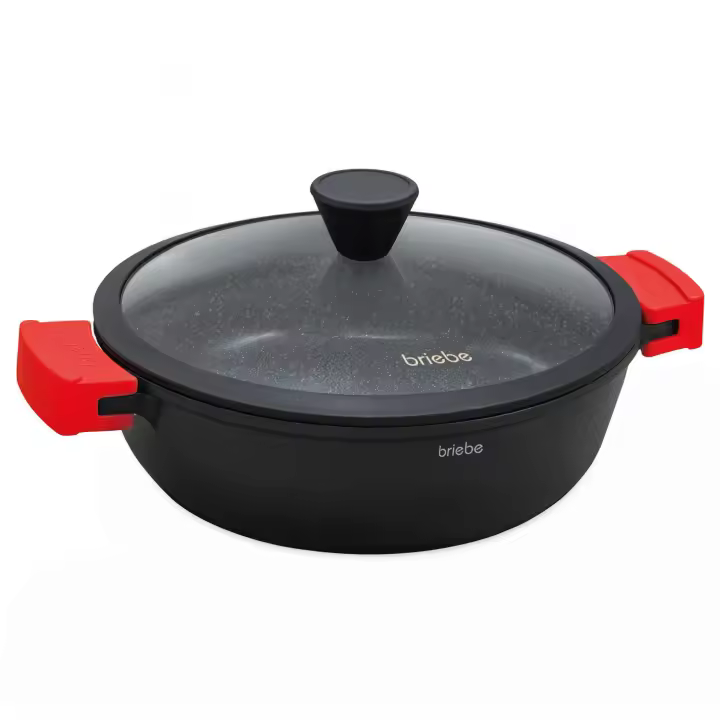 Briebe Black Titanium Cacerola Baja Cocina Inducción Antiadherente Titanio, Cazuela 24cm, Aluminio Fundido sin PFOA, , Negro - 1