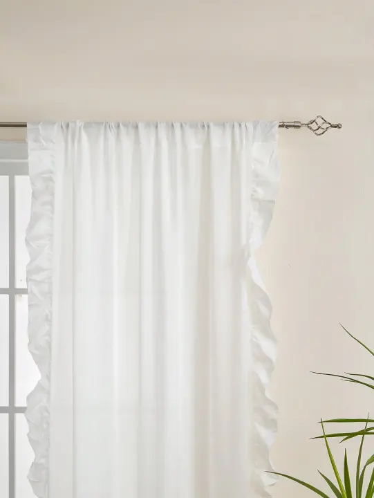 Cortina Blanca Semi-Acriculada Ligera De Estilo Scandinavo Para Sala De Estar Dormitorio Decoración De Fiesta Hogar Material Poliéster Translúcida - 1