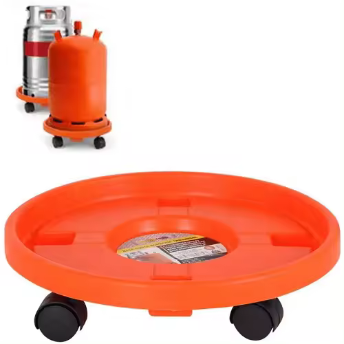 CABLEPELADO Soporte para bombona butano, Portabombonas, Carro Porta bombona Gas, Portamacetas, Plástico, Incluye 4 ruedas, 33,5 cm de diámetro y 7,5 cm de alto, Naranja - 1
