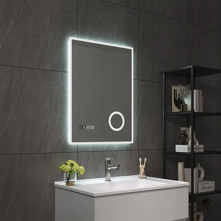 Espejo de pared con LED Lizzano para baño IP65 con antivaho y lupa aluminio 70 x 50 x 3 cm - Blanco [pro.tec] - 1