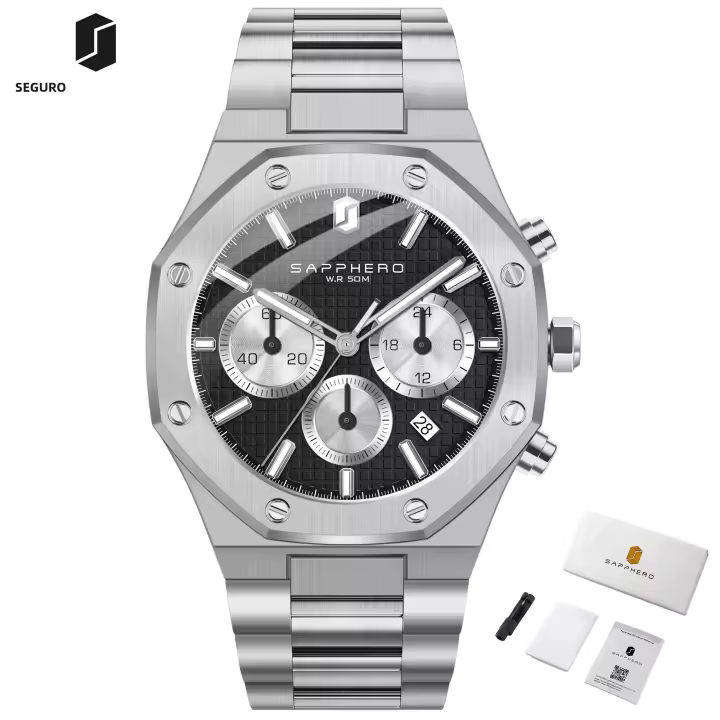 Reloj De Hombre SAPPHERO Resistente Al Agua De Acero Inoxidable Estilo Negocios Con Mostrador De Fecha Y Timer Preciso Regalo Excelente - 1