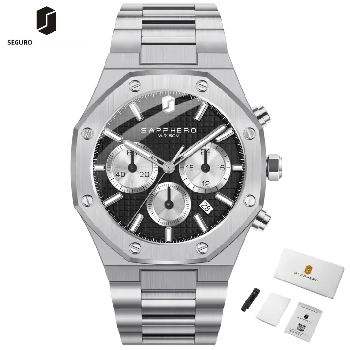 Reloj De Hombre SAPPHERO Resistente Al Agua De Acero Inoxidable Estilo Negocios Con Mostrador De Fecha Y Timer Preciso Regalo Excelente - 1