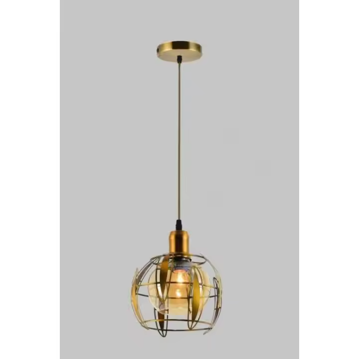 Lámpara colgante de techo de metal color cuero / dorado y tulipa de cristal. (DISPONIBLE LÁMPARA DE 3 LUCES) Ref. 3375-1 AB - 1