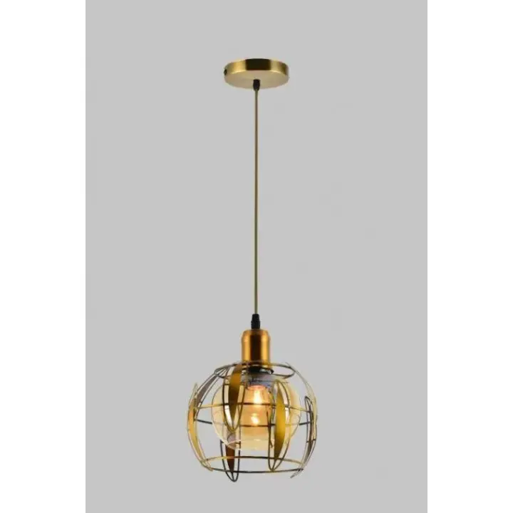 Lámpara colgante de techo de metal color cuero / dorado y tulipa de cristal. (DISPONIBLE LÁMPARA DE 3 LUCES) Ref. 3375-1 AB - 1