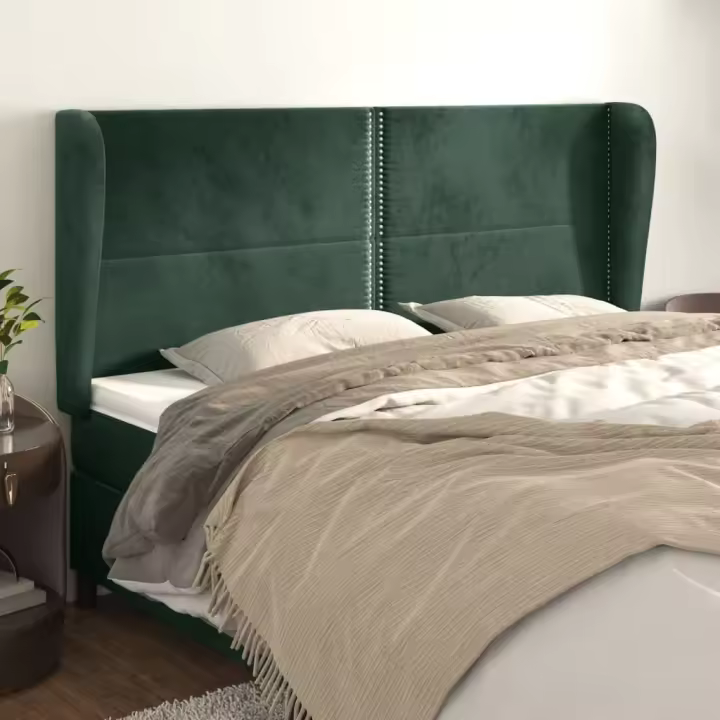 vidaXL Cabecero con orejas de terciopelo verde oscuro 183x23x118/128cm - 1