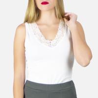 Top con encaje en el escote para mujer, con tirantes anchos y cuello en V, ajustado, distintos colores y tallas a elegir, Le Côté Chic - details 2