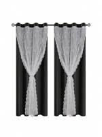 Cortinas Modernas De Color Sólido Doble Capa Con Cordón Para Atar, Totalmente Oscurecidas Perforadas Adecuadas Para Varias Habitaciones Material De Poliéster 100% - details 12