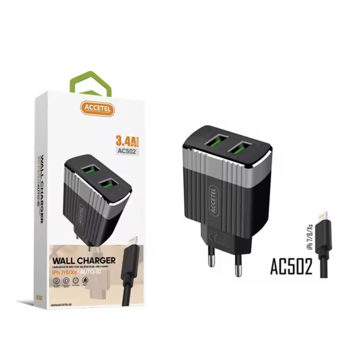 Cargador Red Dual USB 3.4A - Cable IP - Accetel - 1