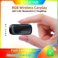 Adaptador De CarPlay Sin Cable Para iPhone Para Coches 2016 Y Posteriores Con Luz Ambiental OEM Cableado Icreative Color Negro Con Iluminación RGB De 7 Colores - details 0
