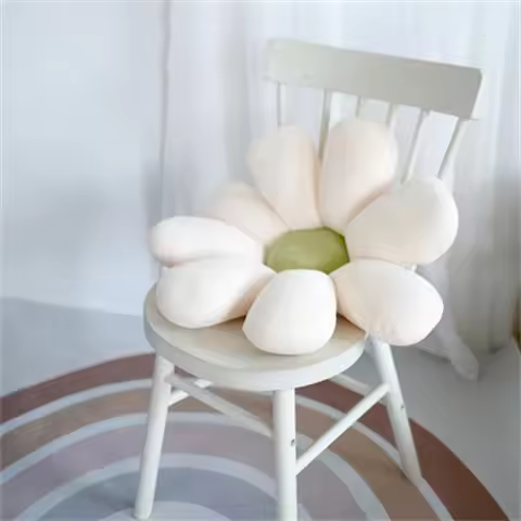 Cojín De Silla De Oficina Con Diseño De Margarita Y Girasol Almohada De Flor Para Sofá Y Ventana Tatami Cojín Redondo De Almohadilla De PU Espuma Y Algodón 100% - 1
