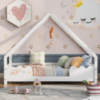 Cama casita cama infantil 90x200cm con protección anticaídas cama de juego cama juvenil madera maciza en color blanco - details 0